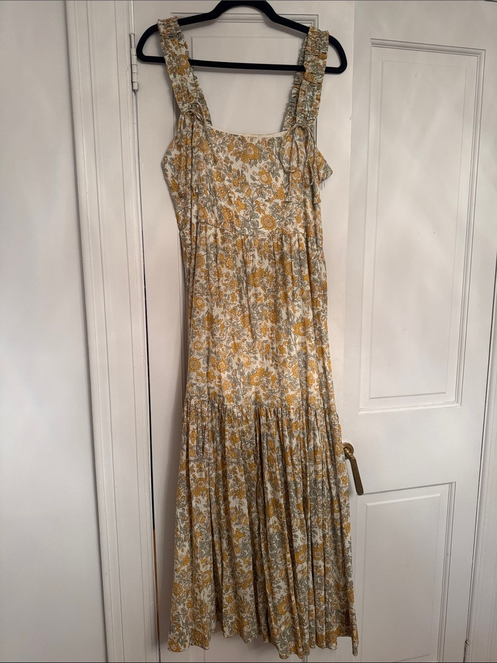 MIRTH Yellow/Green Floral Maxi Dress with Ruffled Straps